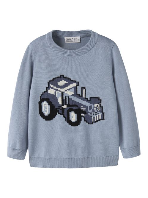 Hovedbilde Nmmlevon dueblå strikket genser m/traktor 