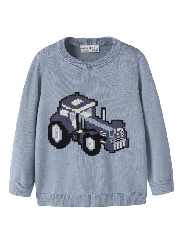 Nmmlevon lyseblå strikket genser m/traktor 