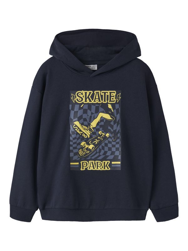 Nkmvelten mørkeblå hettegenser med skate print