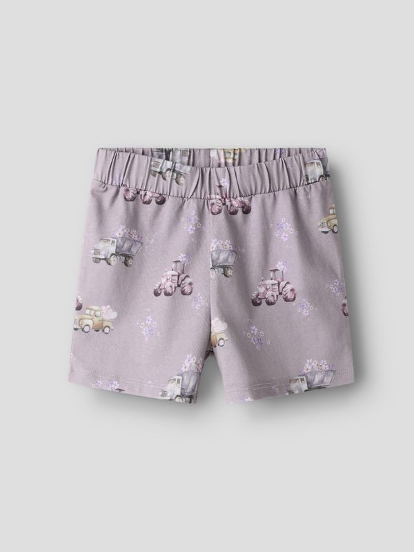 Nmfhelga rosa og lilla shortssett med kjøretøy
