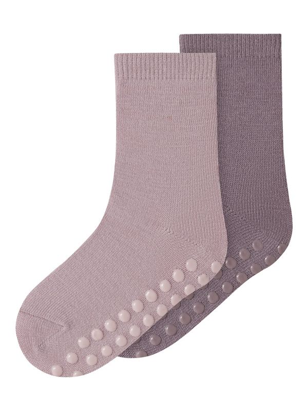 Nmfwak lilla/rosalilla 2 pk ullsokker m/antiskli